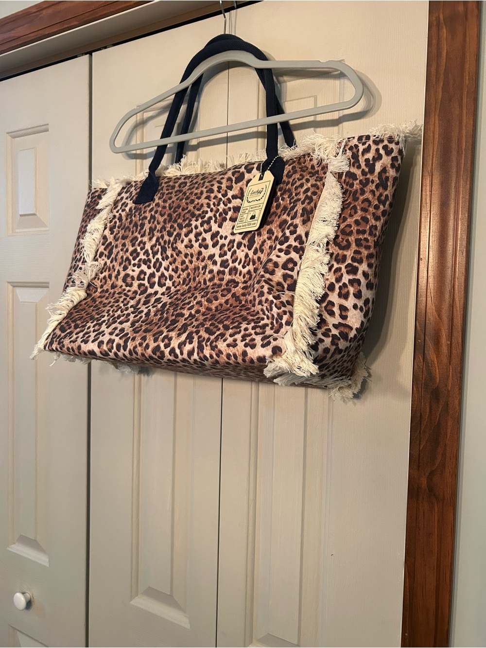 Lucky7 Brand Leopard Print Fringe Tote Bag in Brown